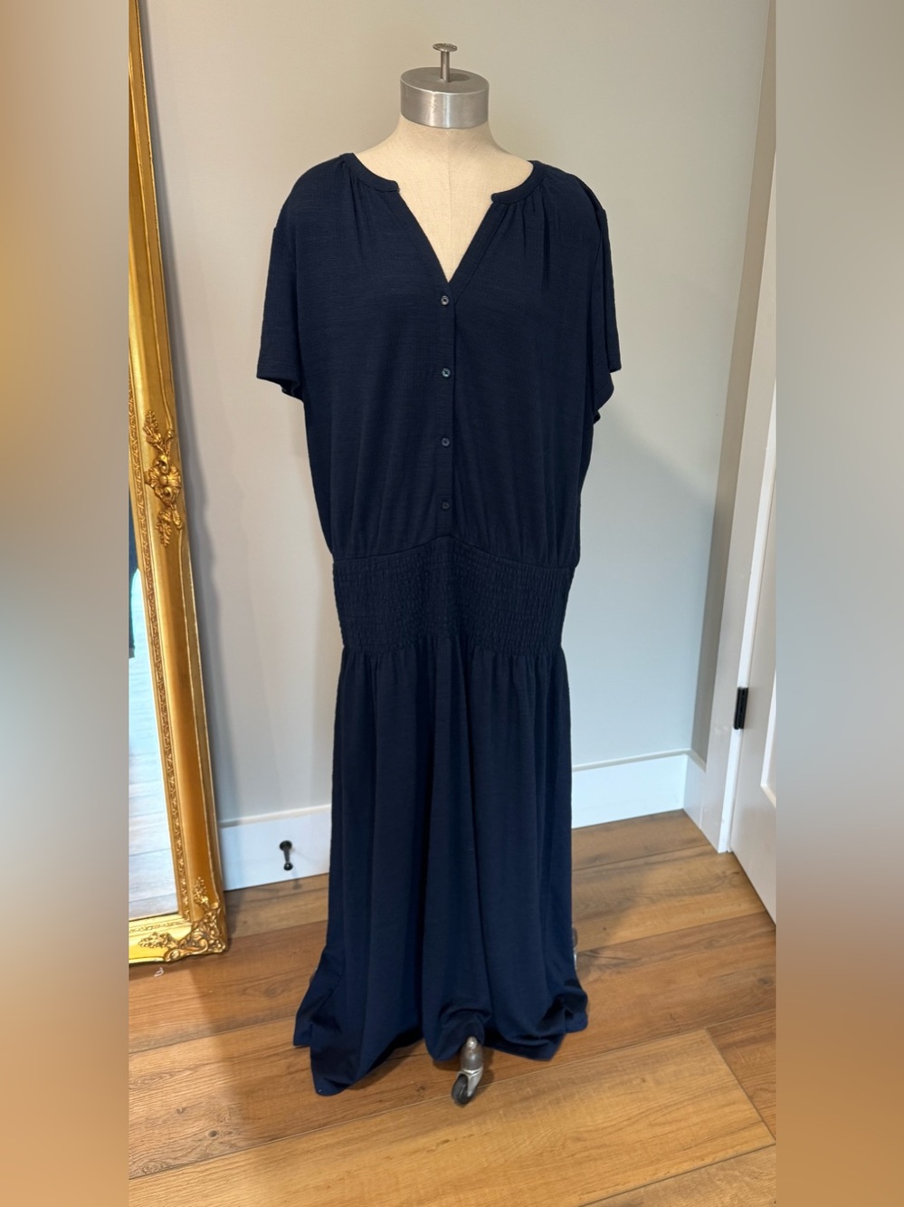 Liz Claiborne Navy Blue Button-Front Short Sleeve Dress